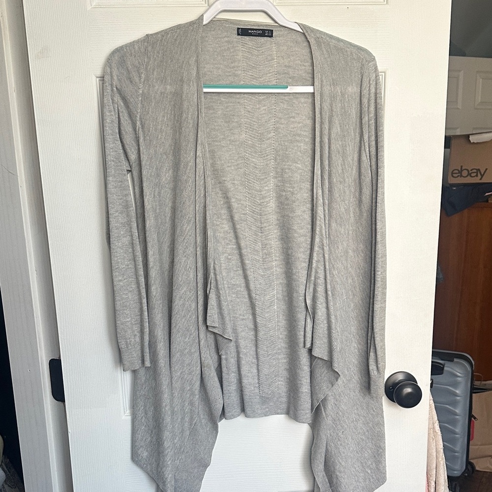 Mango Light Gray Draped Cardigan